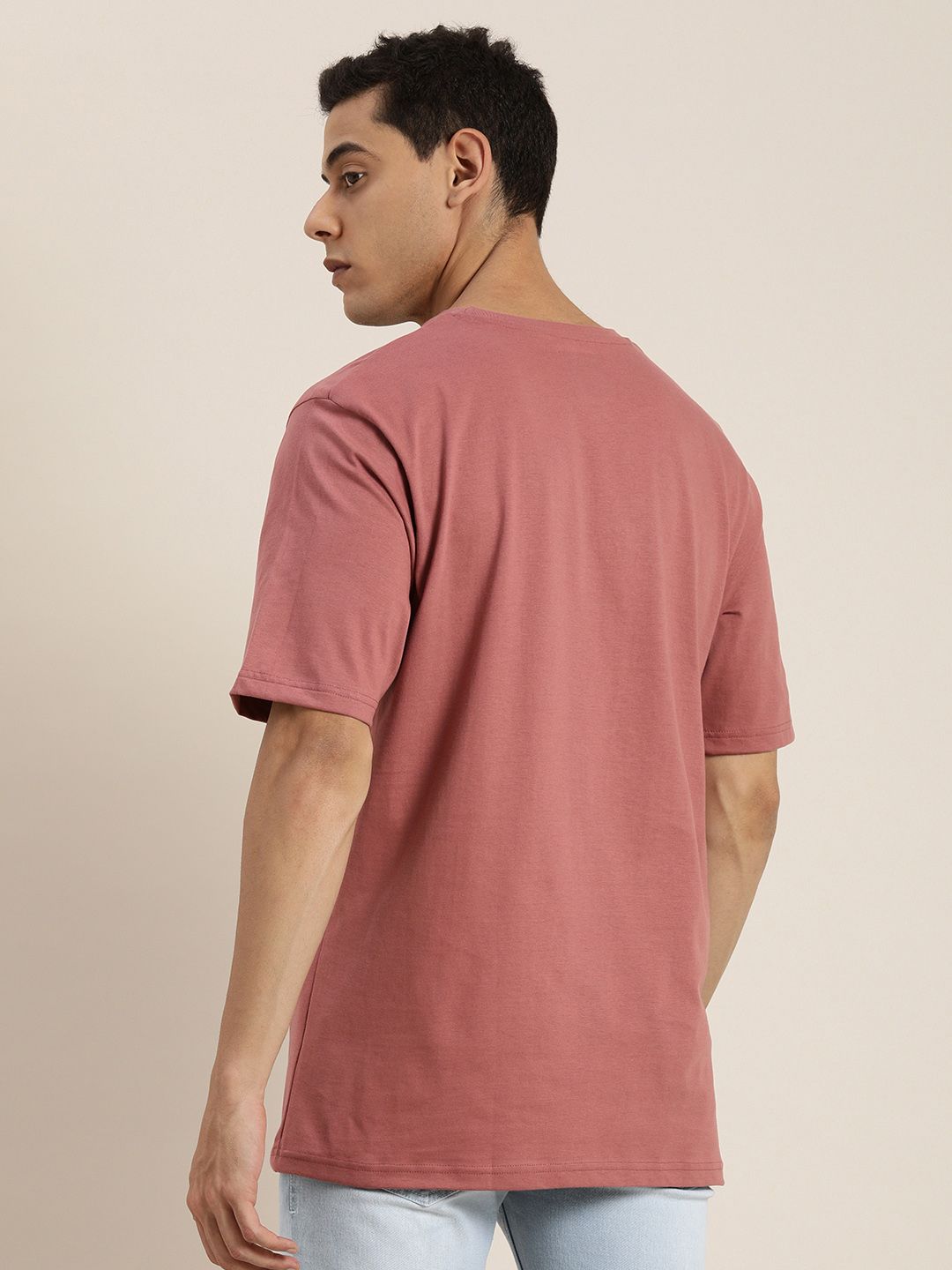 DILLINGER Men Dusty Pink Printed Pure Cotton Loose Oversized T-shirt