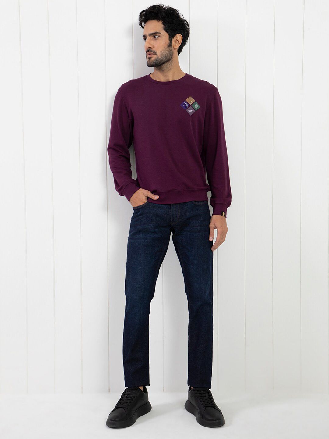 RARE RABBIT Men Praise Graphic Print Round Neck Sweatshirt