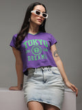 DILLINGER Women Regular Fit Cropped V-Neck Varsity Printed Tshirt