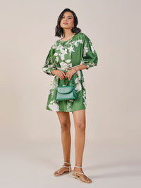 AND Floral Print Puff Sleeve Pure Cotton A-Line Dress