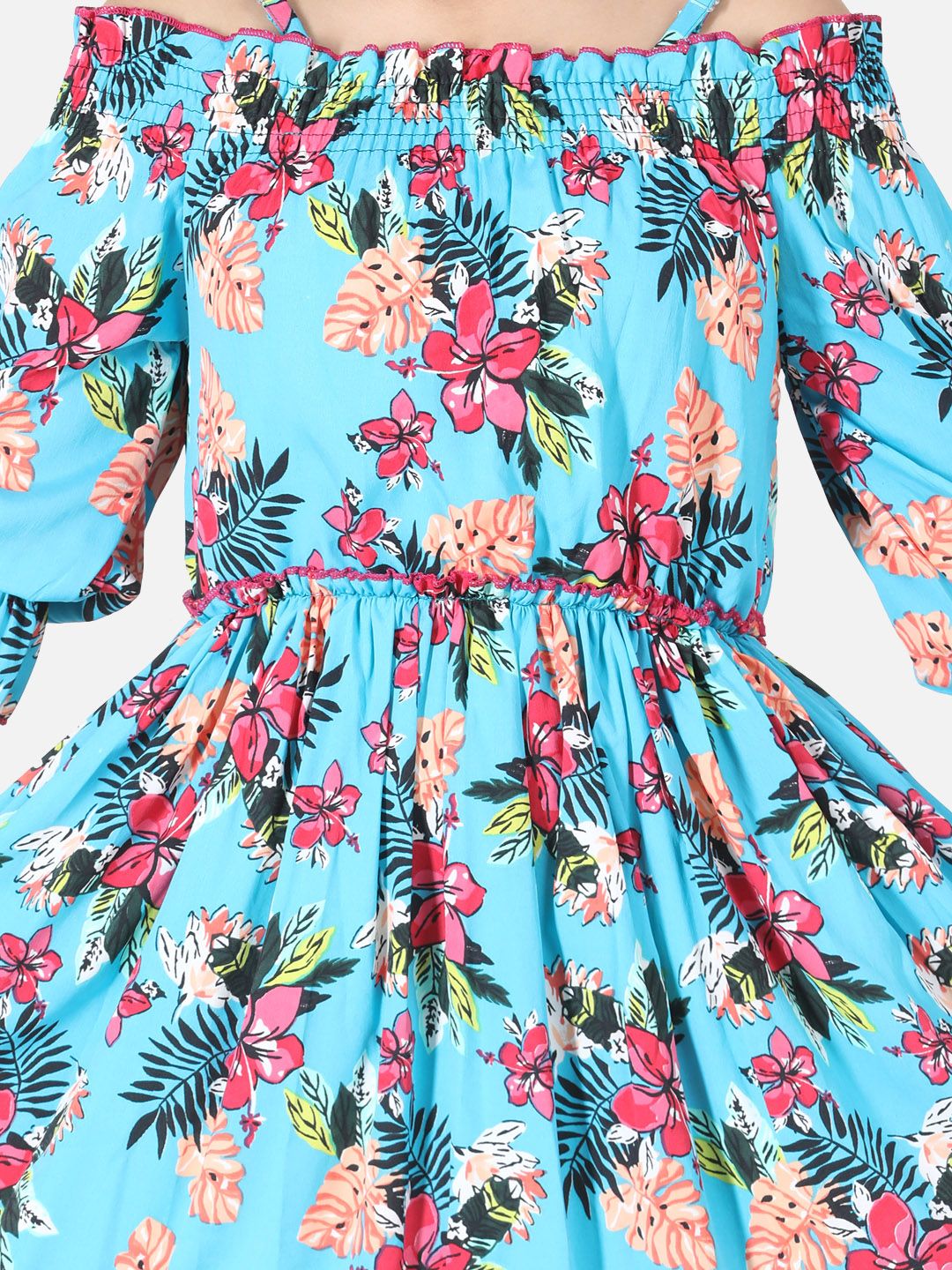 Cutiekins Girls Blue & Red Printed Fit & Flare Dress