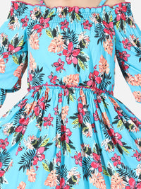 Cutiekins Girls Blue & Red Printed Fit & Flare Dress