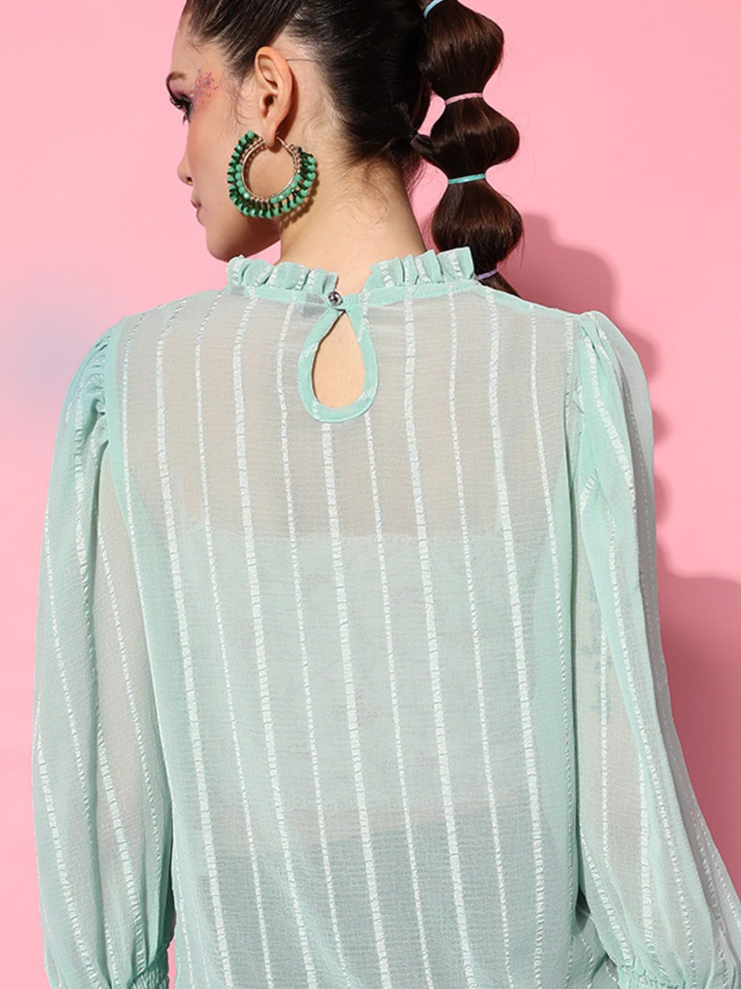 STREET 9 Turquoise Blue Striped Georgette Blouson Top
