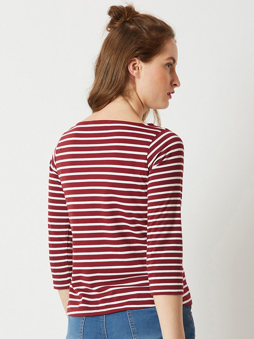 Miss Chase Maroon Striped Pure Cotton Top
