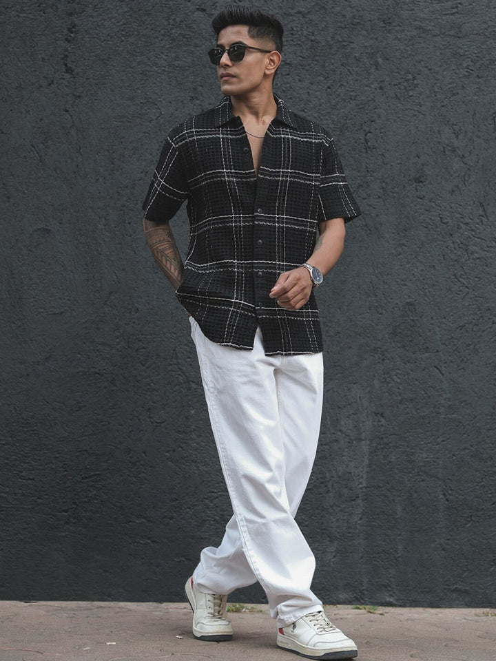 Powerlook India Slim Tartan Checks Spread Collar Short Sleeves Casual Shirt