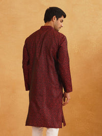SOJANYA Men Maroon Printed Straight Kurta