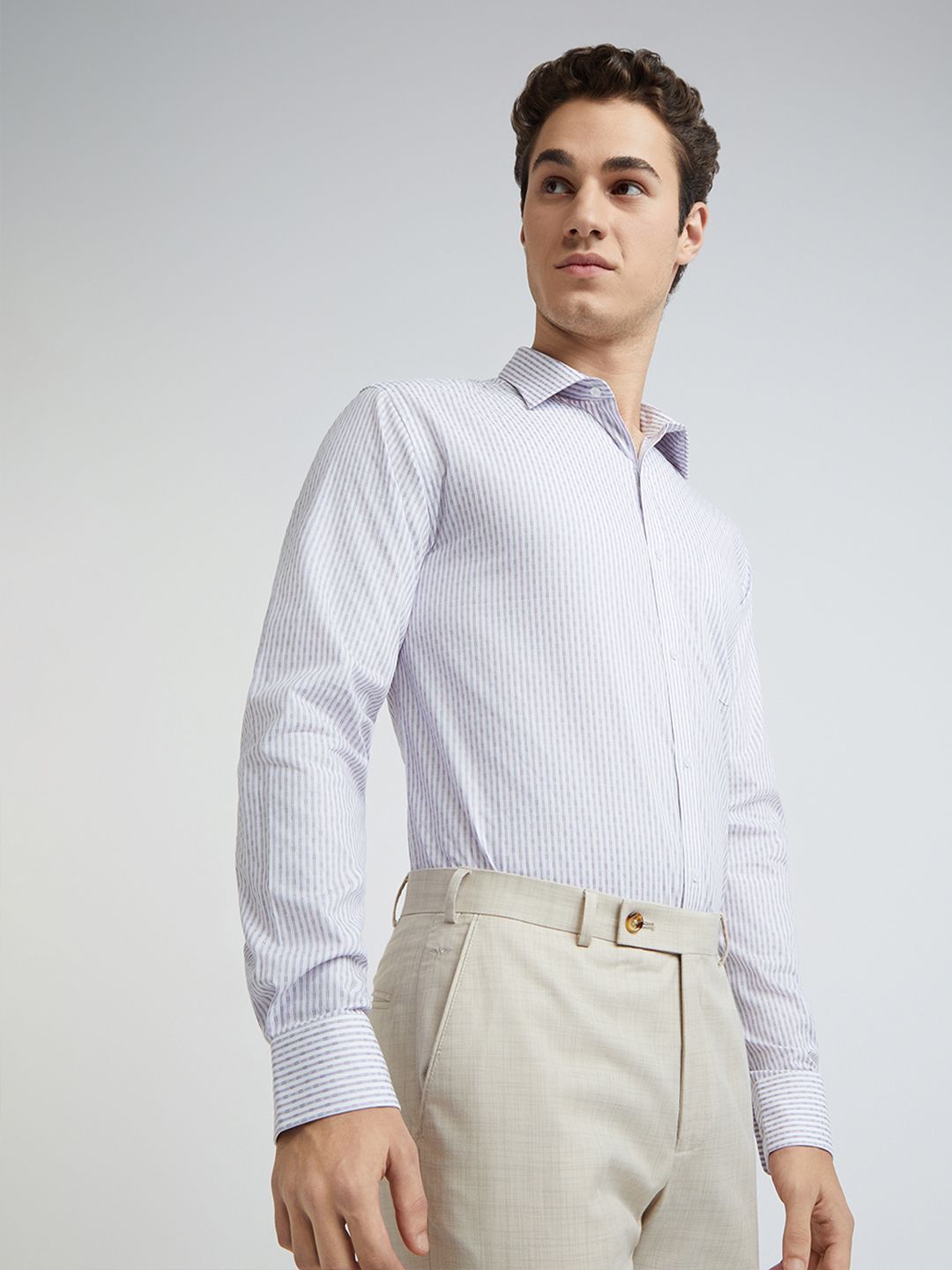 Park Avenue Men Slim Fit Vertical Stripes Opaque Pure Cotton Formal Shirt