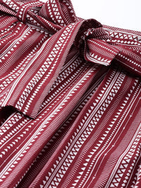 DressBerry Maroon & White Printed Flared Skirt