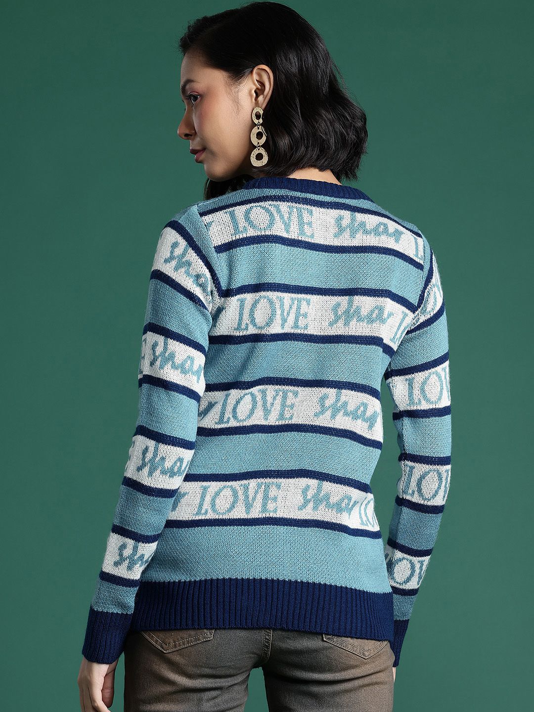 DressBerry Striped Typography Design Pullover