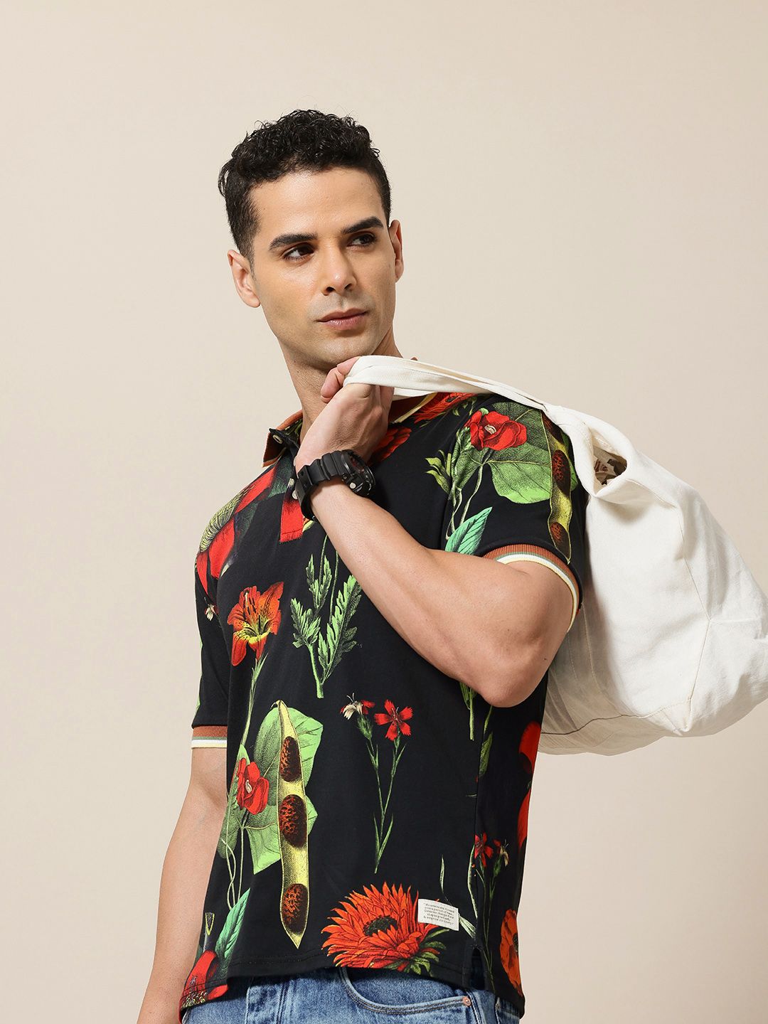 Mr Bowerbird Floral Printed Polo Collar Pure Cotton Tailored Fit T-shirt