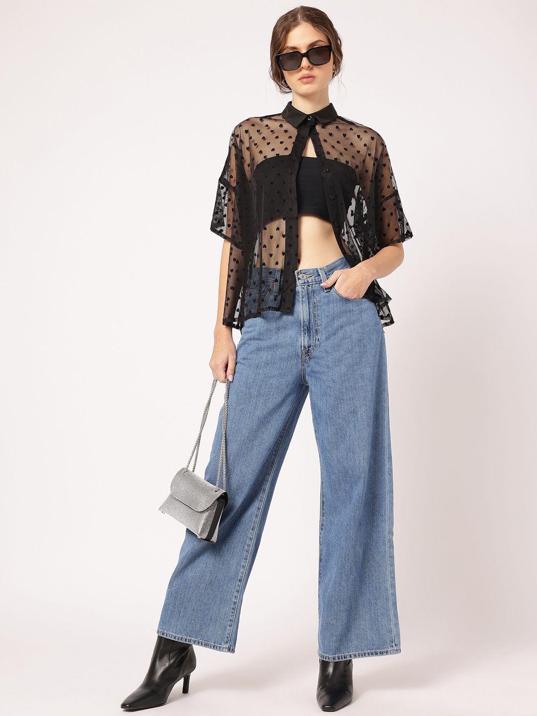 DressBerry Sheer Affection Heart Design Shirt