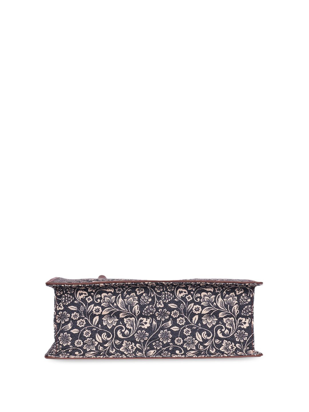 ZOUK Floral Printed Structured Jute Handheld Bag