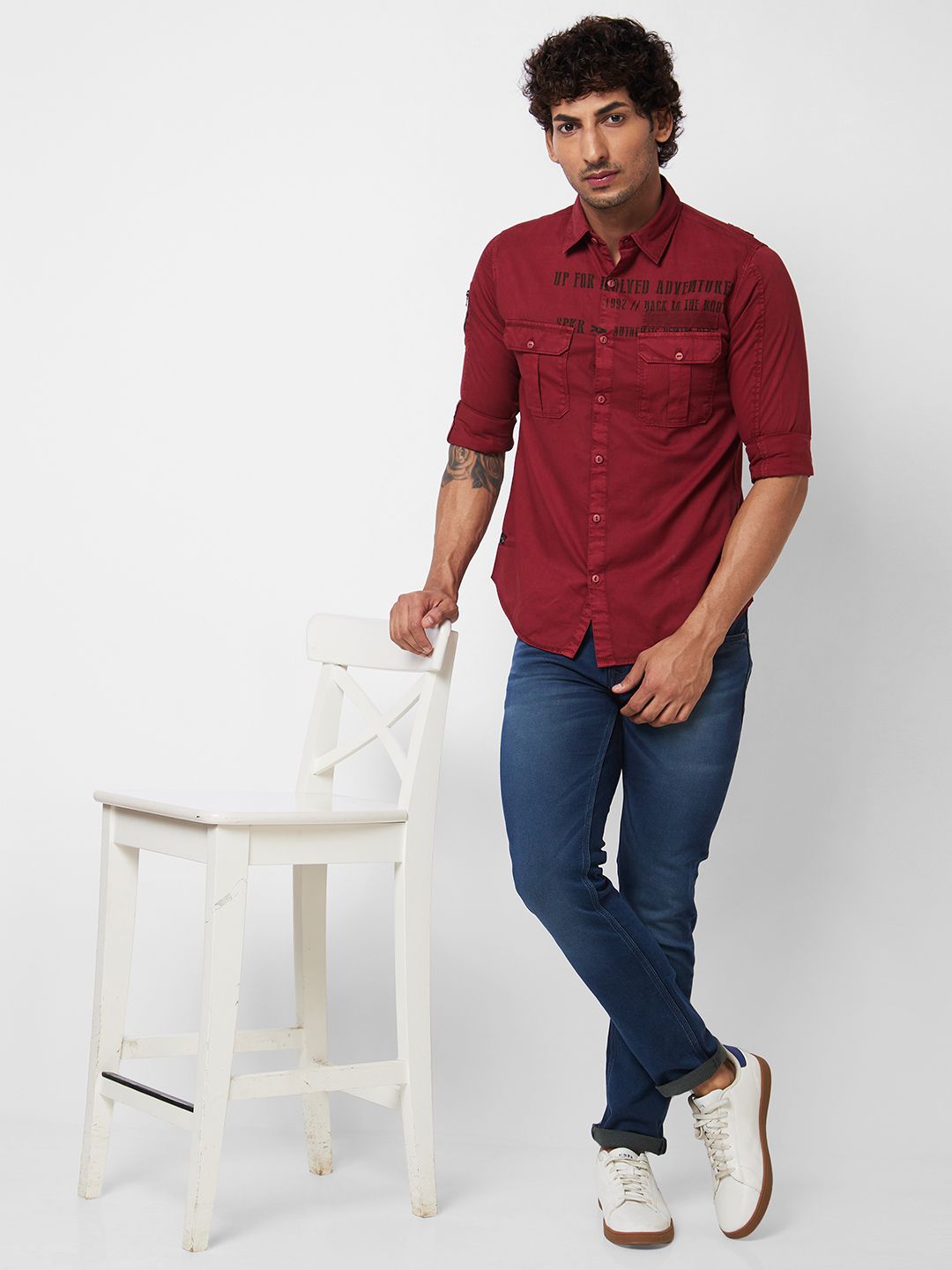 SPYKAR Typography Printed Cotton Casual Shirt