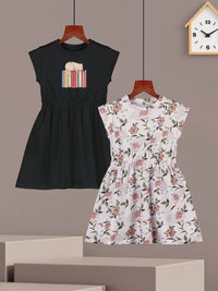 HELLCAT Girls Printed Cotton A-Line Dress - Pack of 2