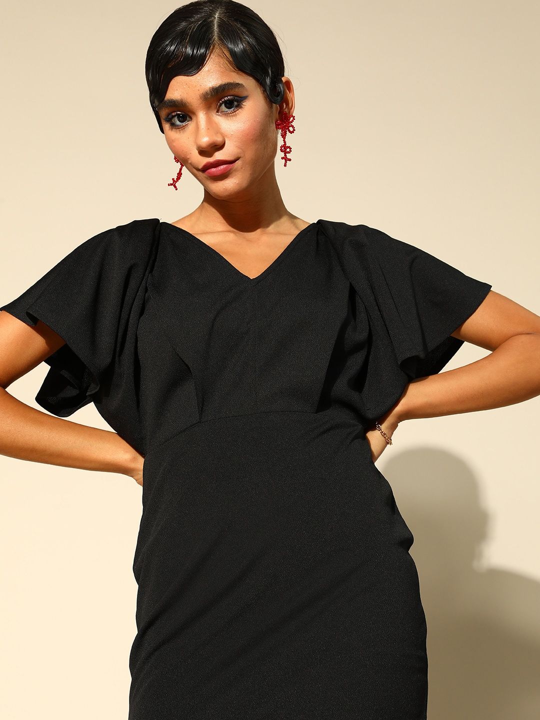 Athena Women Stylish Black Solid New Neckline Dress