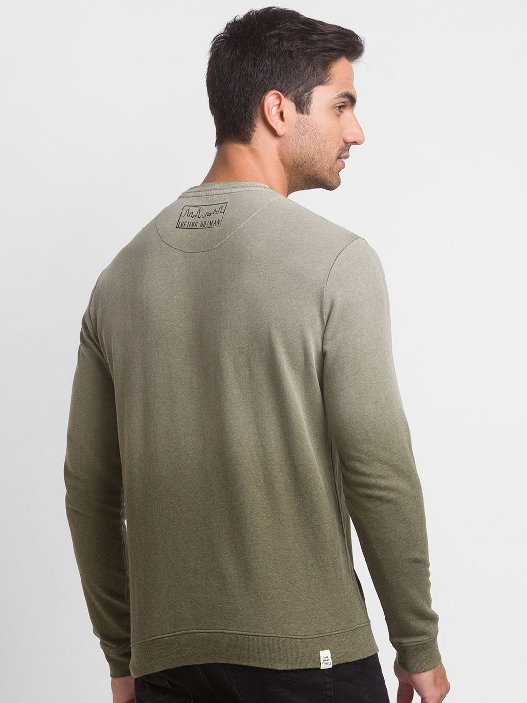 Being Human Men Olive Green Printed Pure Cotton Sweatshirt