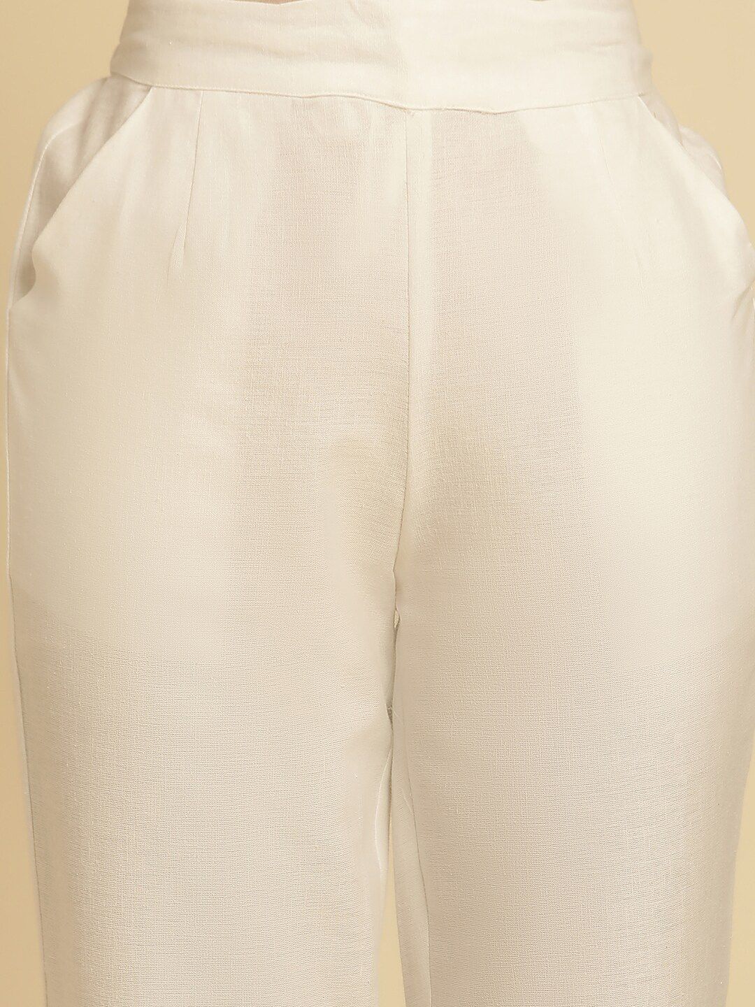 W Women Off White Straight Fit Ethnic Trouser