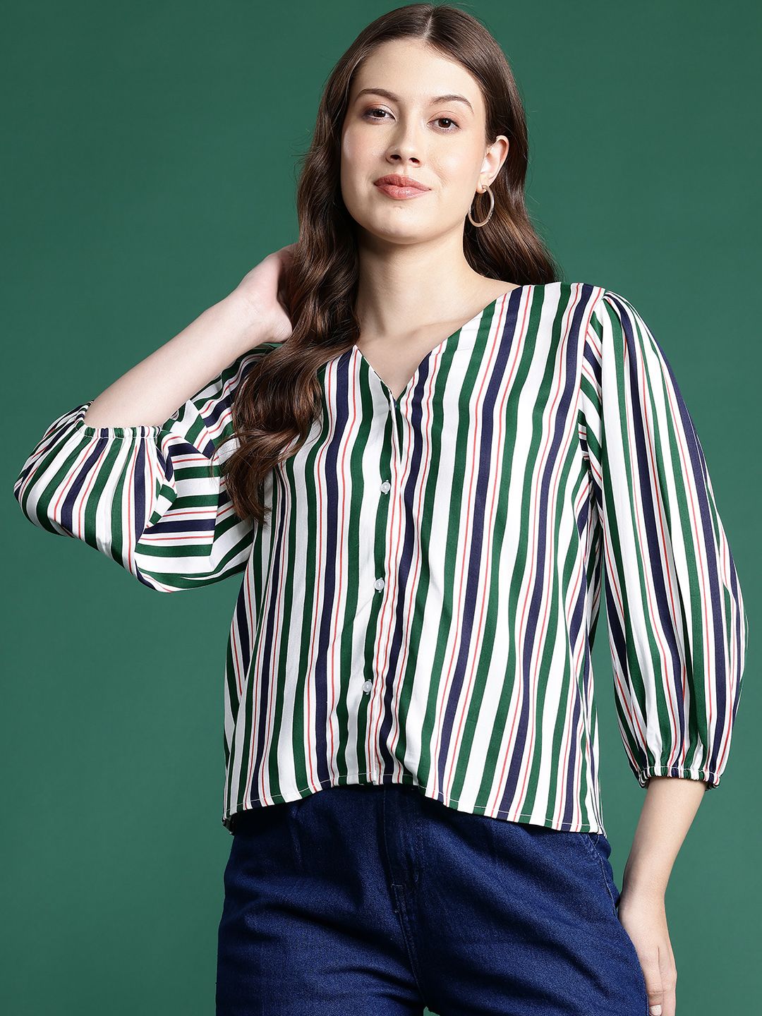 DressBerry Striped Puff Sleeve Top