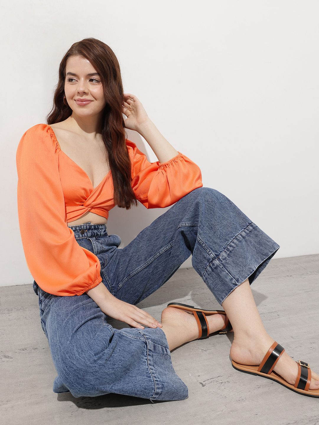 DressBerry Sun-Kissed Satin Twist-Front Crop Top