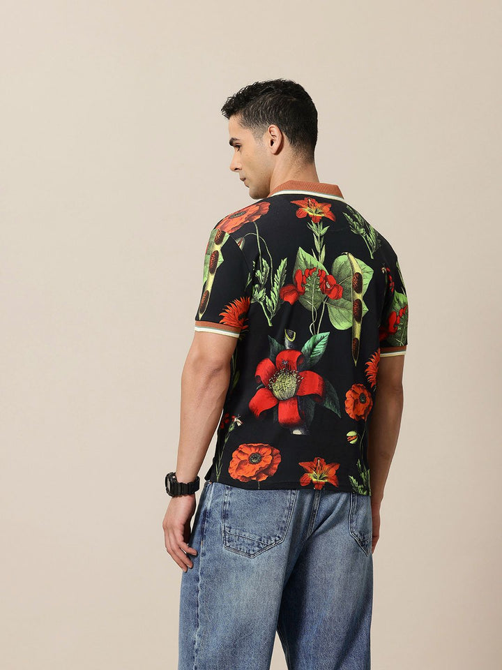 Mr Bowerbird Floral Printed Polo Collar Pure Cotton Tailored Fit T-shirt