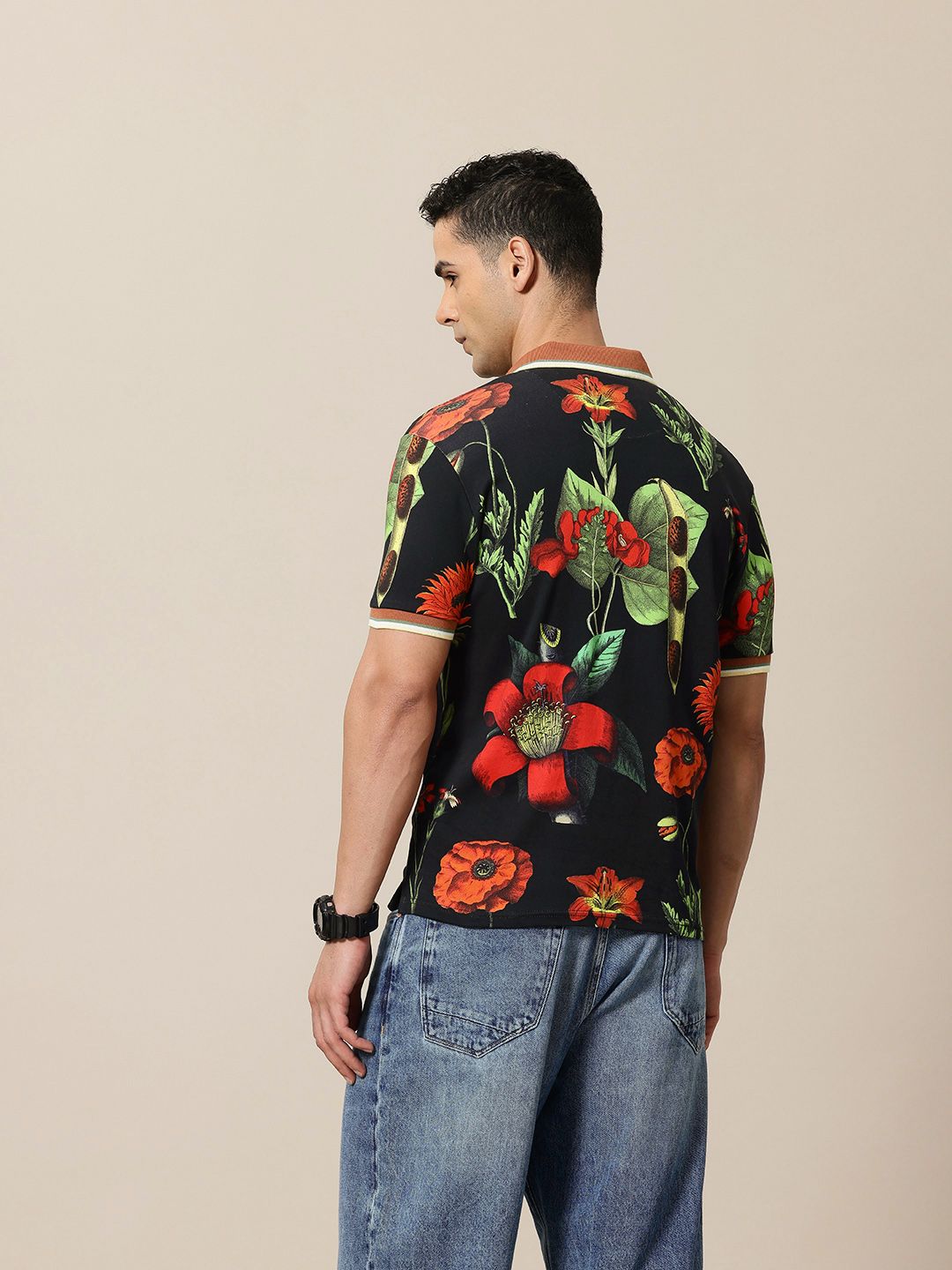 Mr Bowerbird Floral Printed Polo Collar Pure Cotton Tailored Fit T-shirt