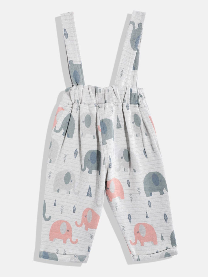 Moms Love Infant Boys Pure Cotton Printed Dungarees with Solid T-shirt