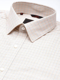 Raymond Men Cream-Coloured Pure Cotton Slim Fit Checked Formal Shirt