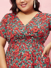 Berrylush Curve Floral Printed Fit & Flare Dress