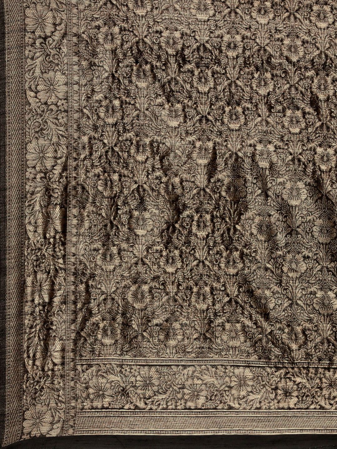 Saree mall Black Floral Linen Blend Banarasi Saree