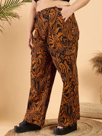 CURVY STREET Women Plus Size Abstract Printed Loose Fit Pure Cotton Wide Leg Trouser