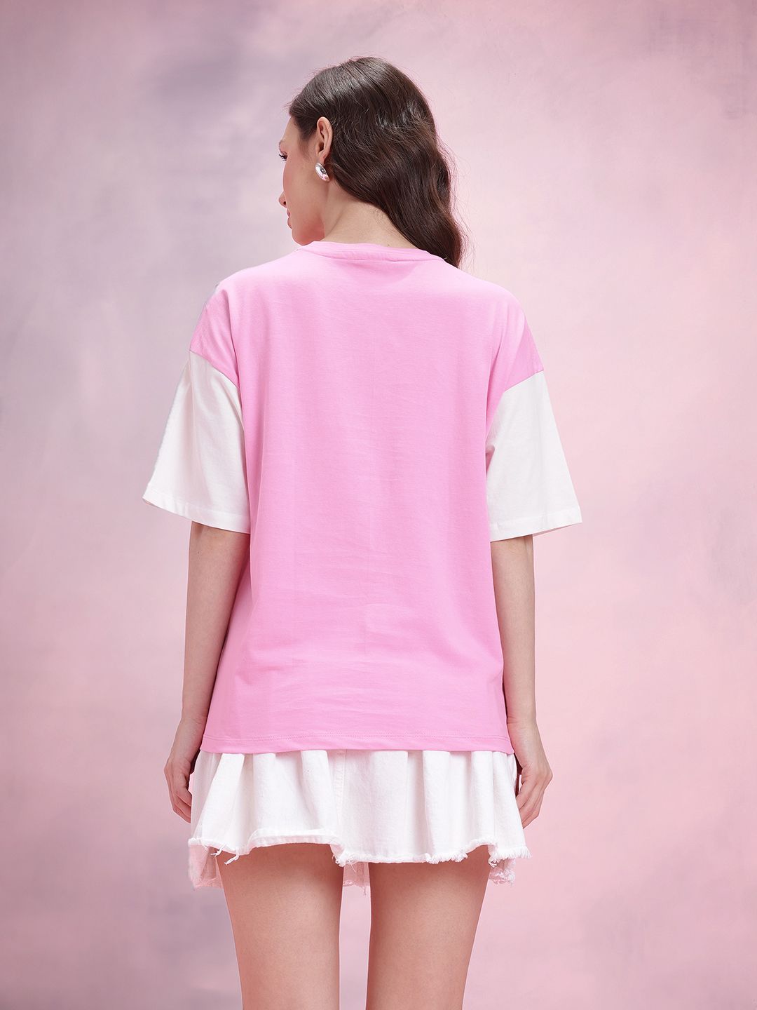 DressBerry Snow White Print Drop-Sleeves Pure Cotton Oversized T-shirt