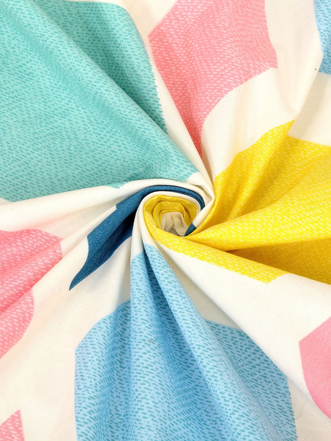 KLOTTHE Multicoloured Geometric 300 TC Fitted Double King Bedsheet with 2 Pillow Covers