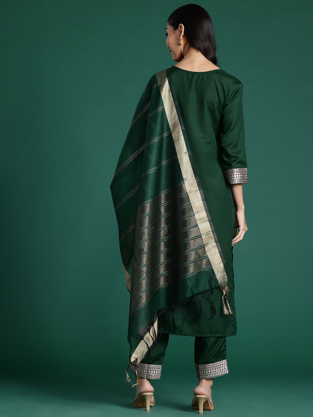 Indo Era Ethnic Motifs Yoke Design Pure Cotton Kurta With Trousers & Dupatta