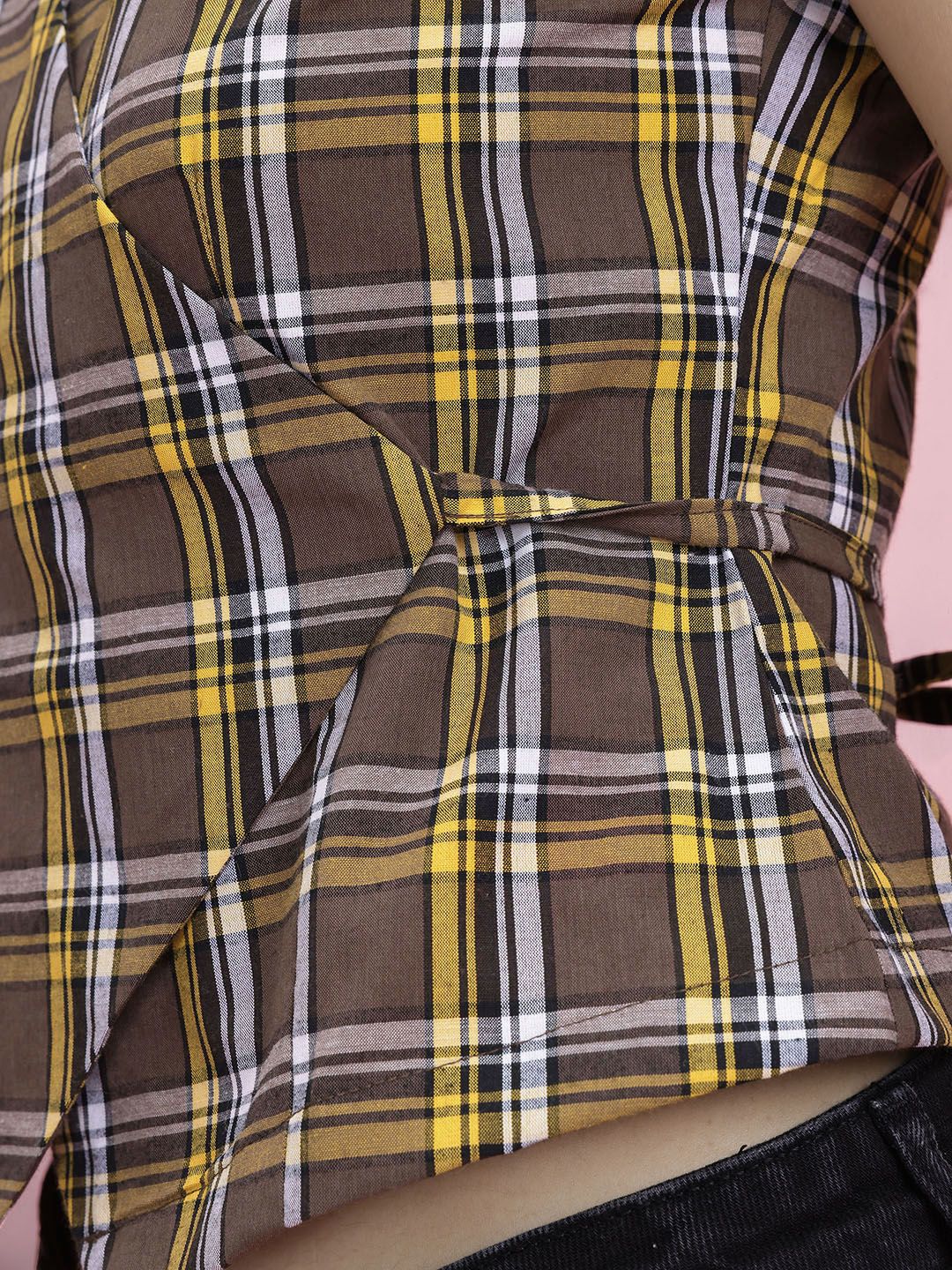 DressBerry Checked Wrap Top With Waist Tie-Ups