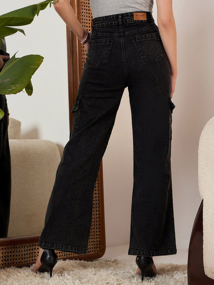 Berrylush Black Women Straight Fit High-Rise Clean Look Stretchable Jeans