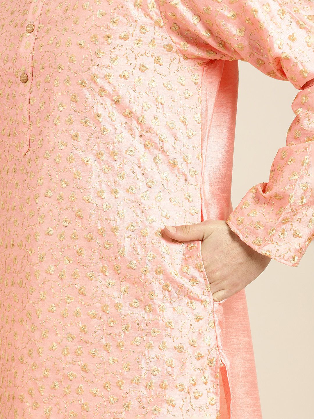 SOJANYA Kurta Lelaki Berwarna Peach & Beige