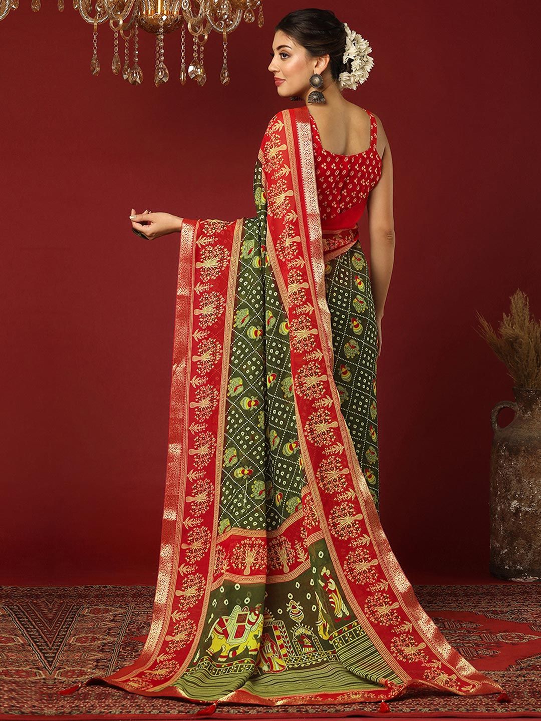 KALINI Bandhani Zari Pure Georgette Bandhani Saree