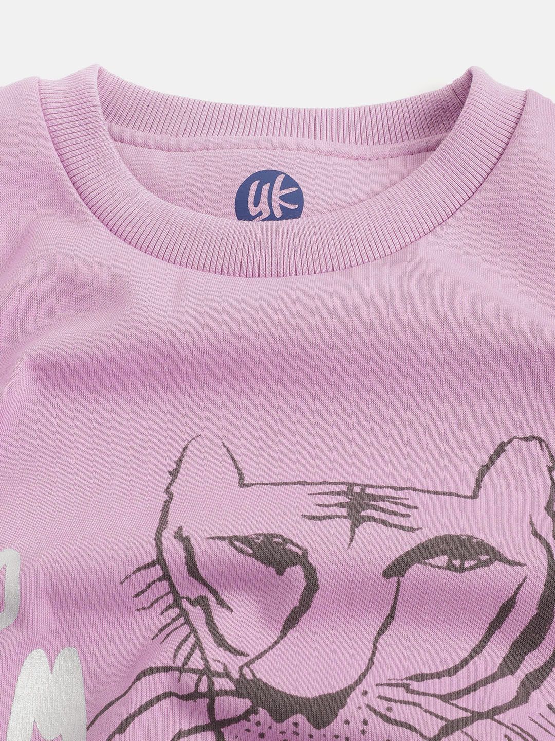 YK Girls Purple & Black Tiger Printed Sweatshirt