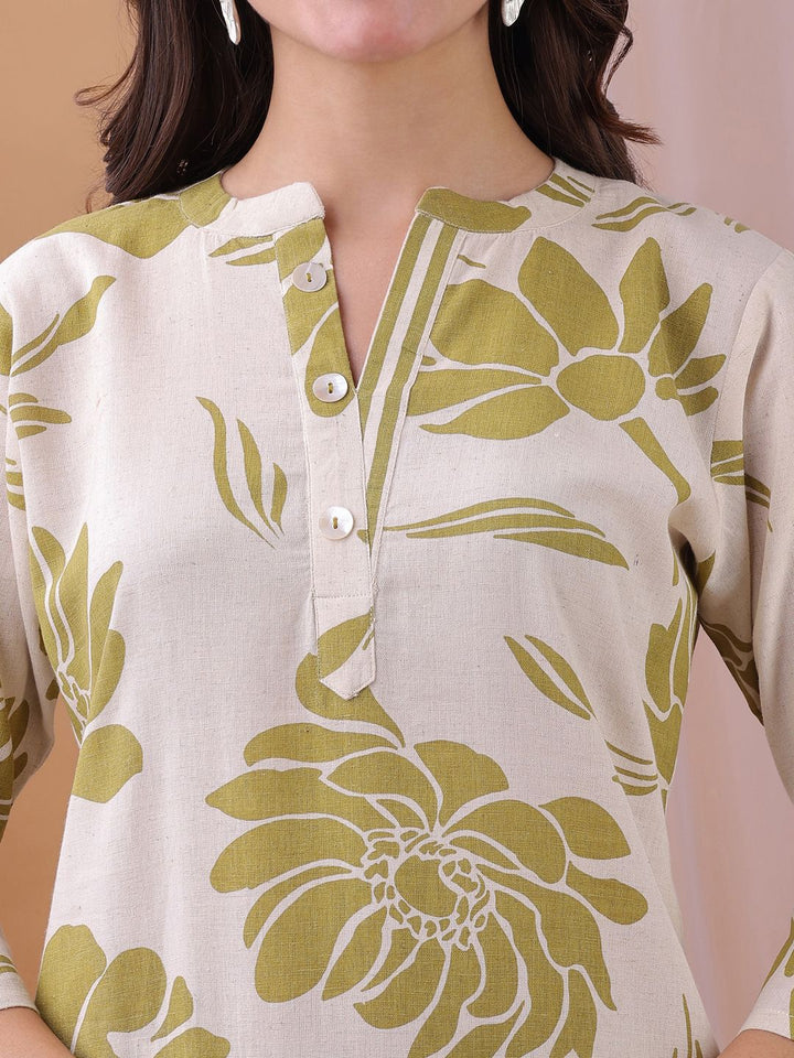 KALINI Floral Printed Pure Cotton Tunic & Trousers Co-Ord Set