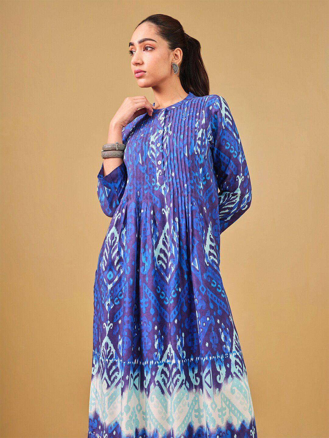 Global Desi Printed Pleated Straight Kurta