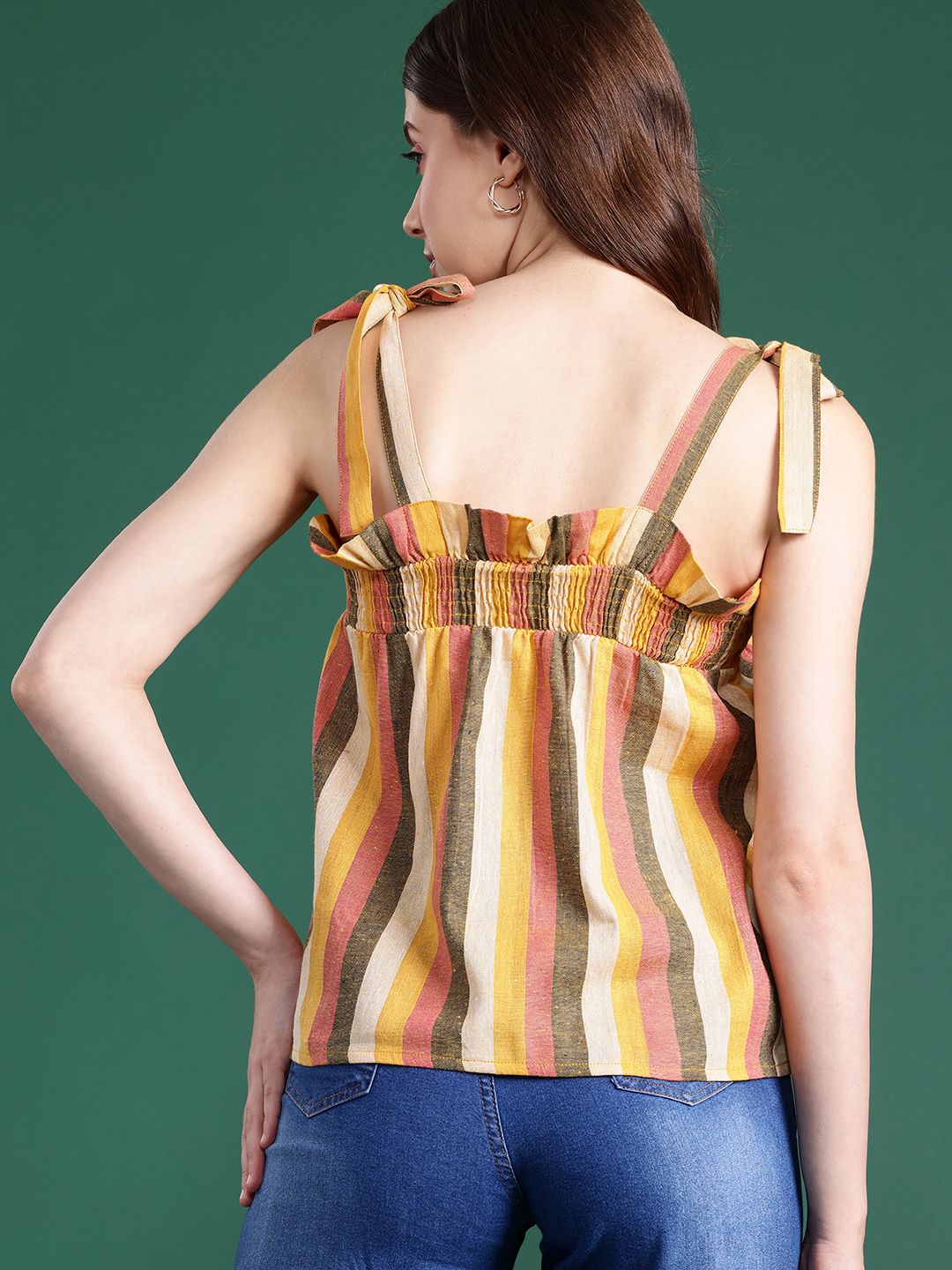 DressBerry Striped Smocked Cotton A-line Top