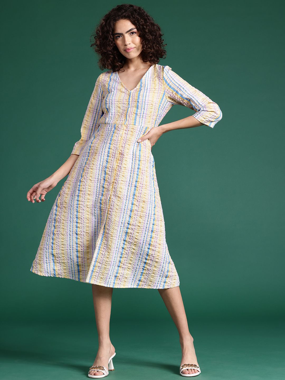 DressBerry Striped A-Line Midi Dress