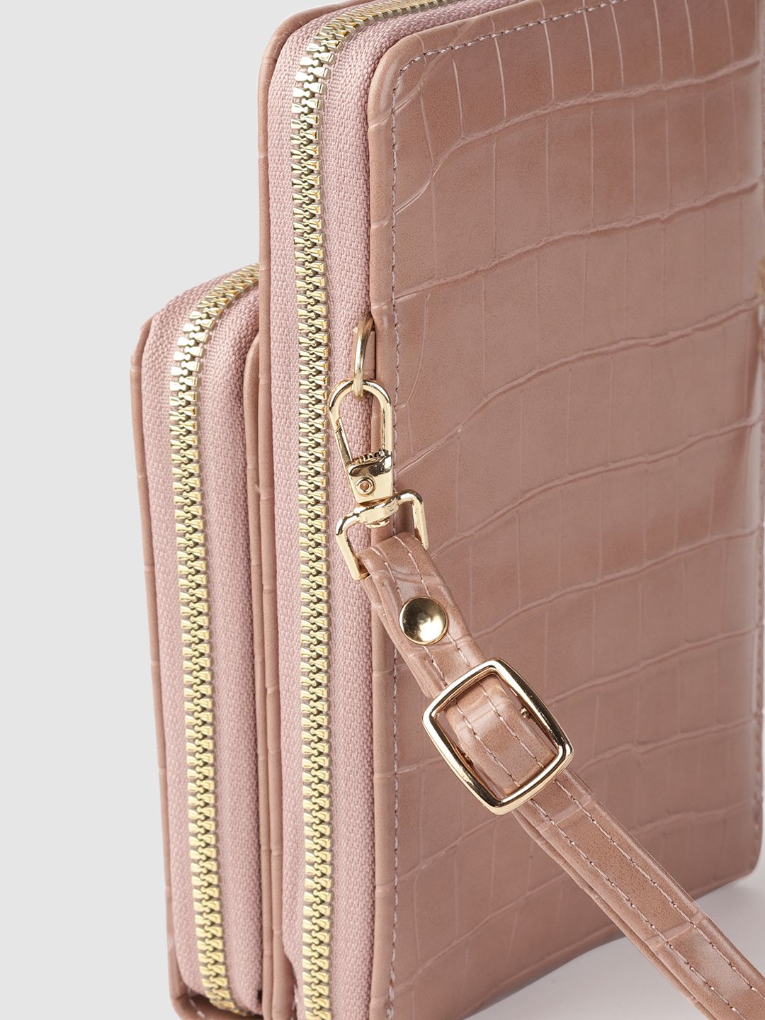 Lino Perros Peach-Coloured Animal Textured PU Structured Sling Bag