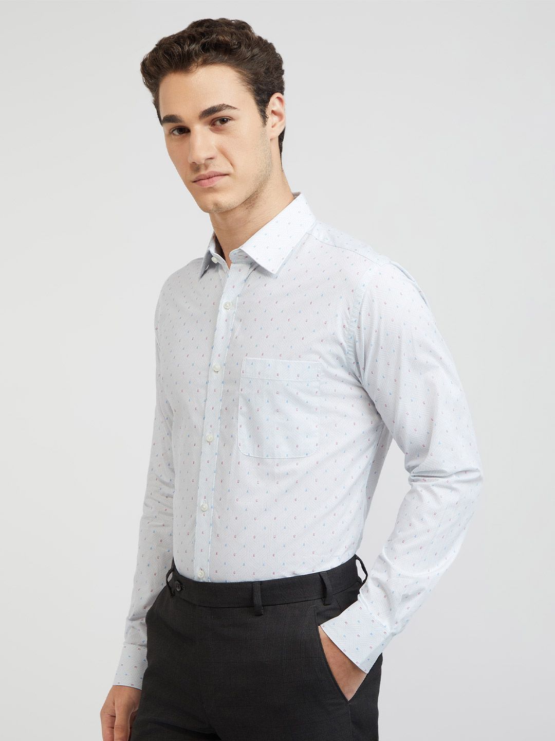 Raymond Men Slim Fit Geometric Printed Pure Cotton Formal Shirt