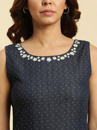 W Polka Dots Printed Sleeveless Cotton A-Line Dress