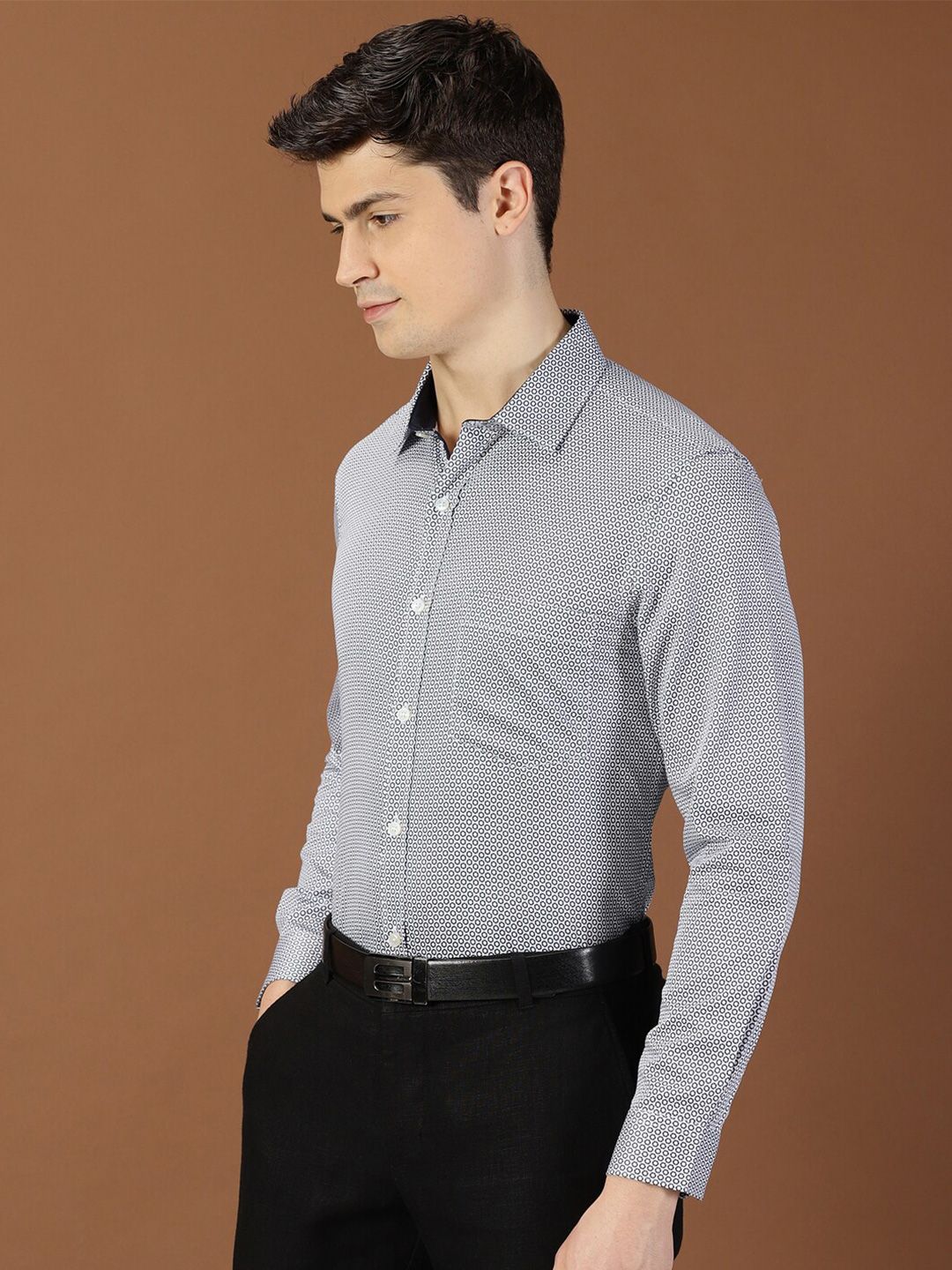 Thomas Scott Classic Slim Fit Micro Ditsy Printed Cotton Formal Shirt