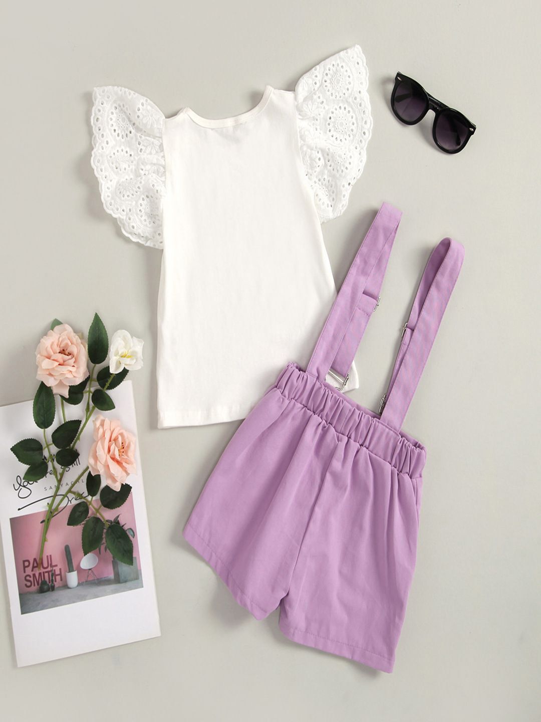 YK Girls Self Design Top With Shorts Clothing Set