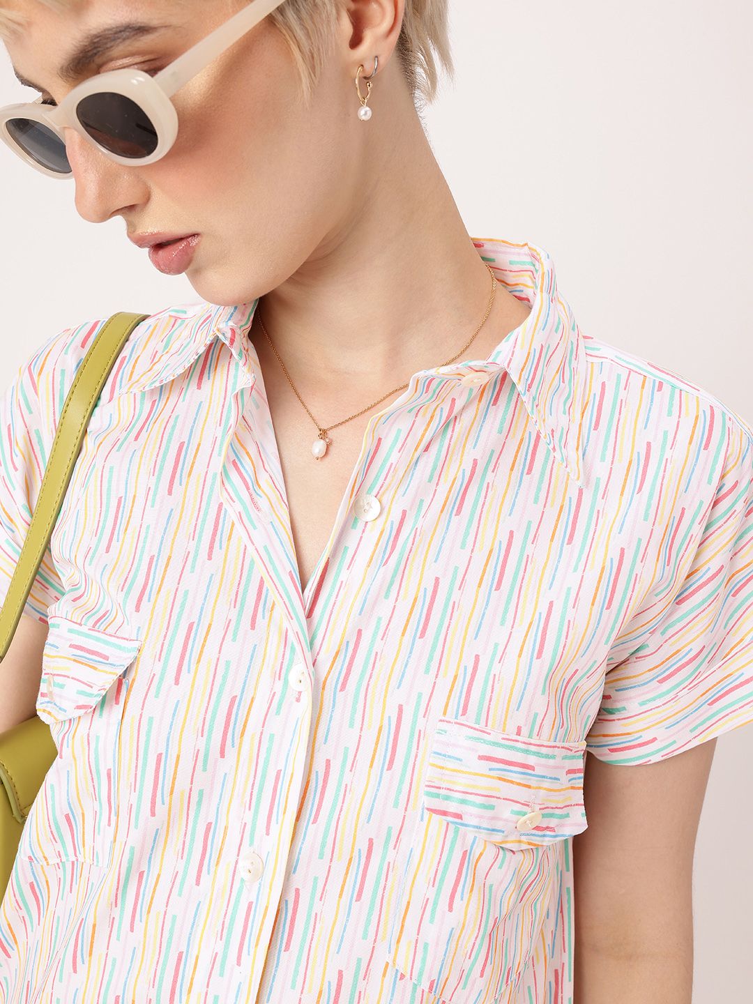 DressBerry Fun Candy Stripes Flap Pocket Shirt Dress