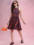 DressBerry Floral Print Halter Neck Fit & Flare Dress
