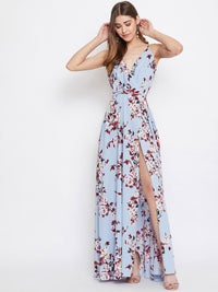 Berrylush Blue Floral Printed Maxi Dress